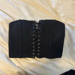 Black Lace Up Crop Top Strapless